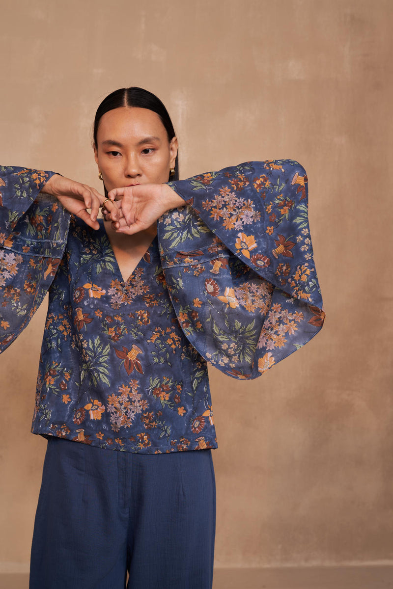 Blooming Blue Lyocell Top by SUI in navy color for women Worldwide