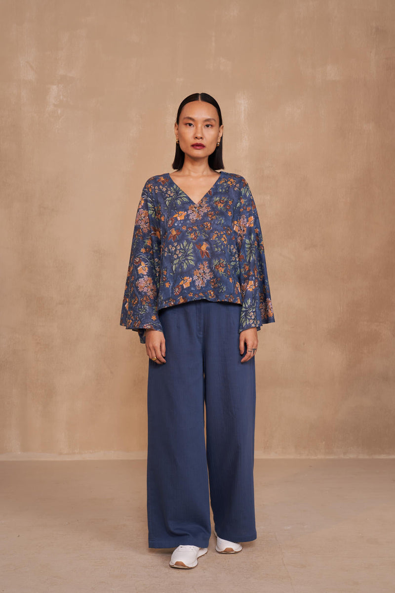 Blooming Blue Lyocell Top by SUI in navy color for women Worldwide