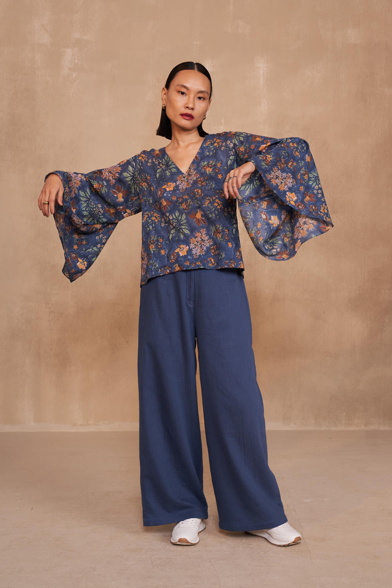 Blooming Blue Lyocell Top by SUI in navy color for women Worldwide