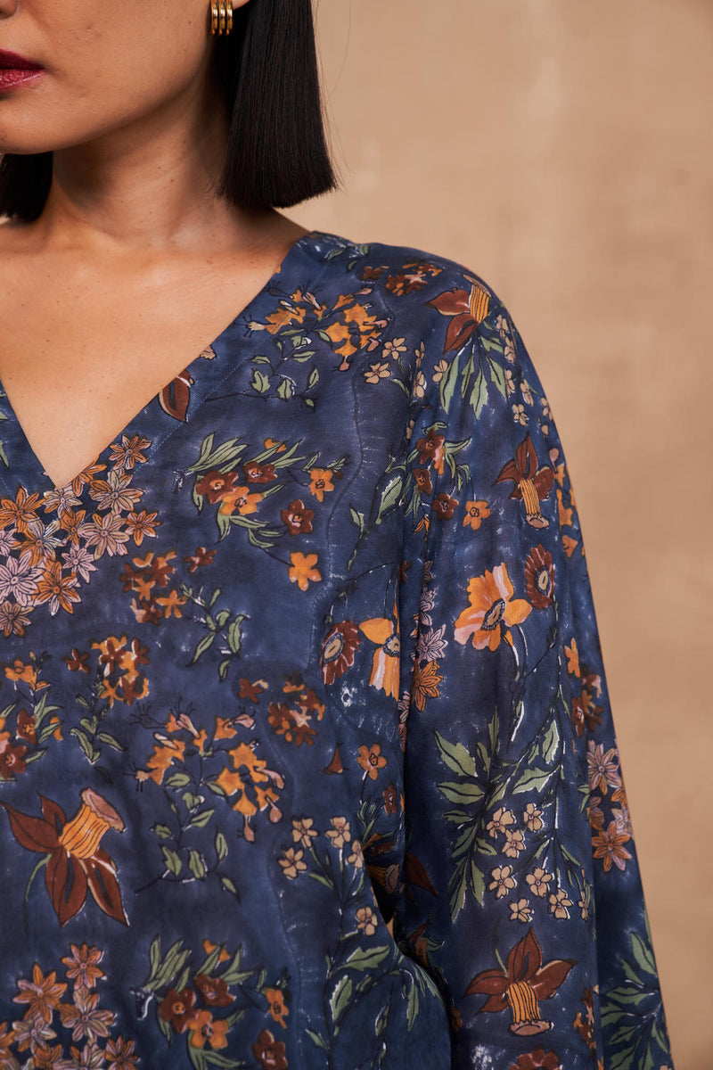 Blooming Blue Lyocell Top by SUI in navy color for women Worldwide