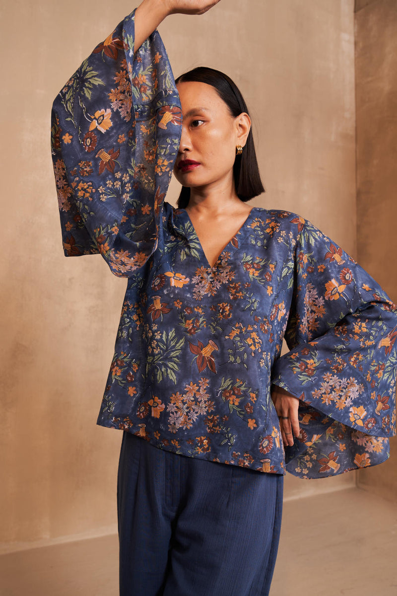Blooming Blue Lyocell Top by SUI in navy color for women Worldwide