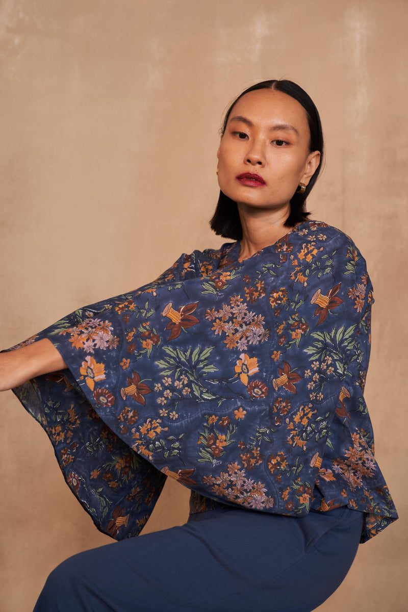 Blooming Blue Lyocell Top by SUI in navy color for women Worldwide