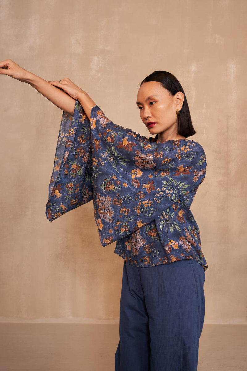 Blooming Blue Lyocell Top by SUI in navy color for women Worldwide