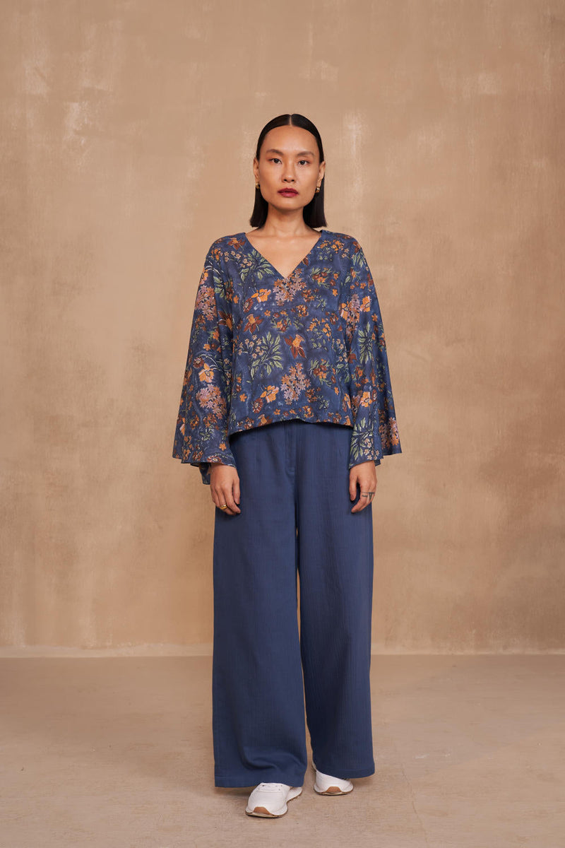 Blooming Blue Lyocell Top by SUI in navy color for women Worldwide