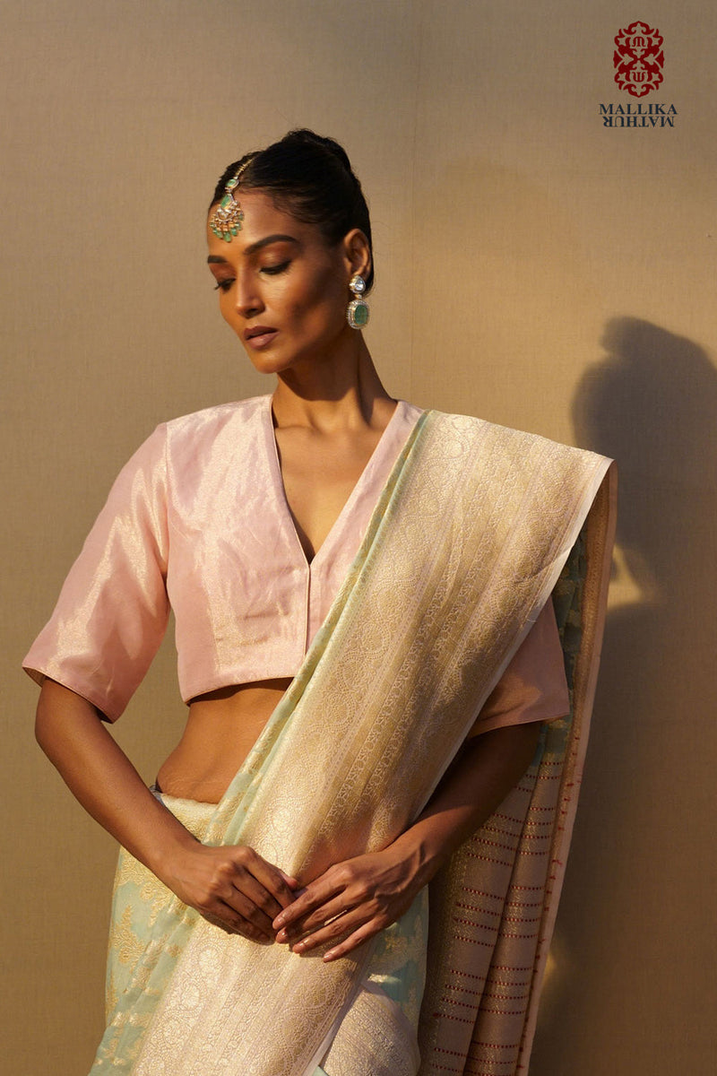 Blouse satin silk blush satin by Mallika Mathur in pink color for women Worldwide