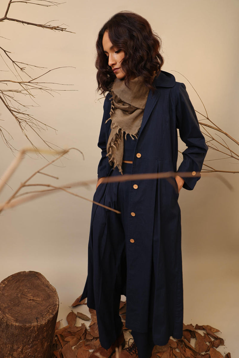 Blue Cali Trench Jacket Set (3 PCS) 100% cotton by Mati in blue color for women Worldwide