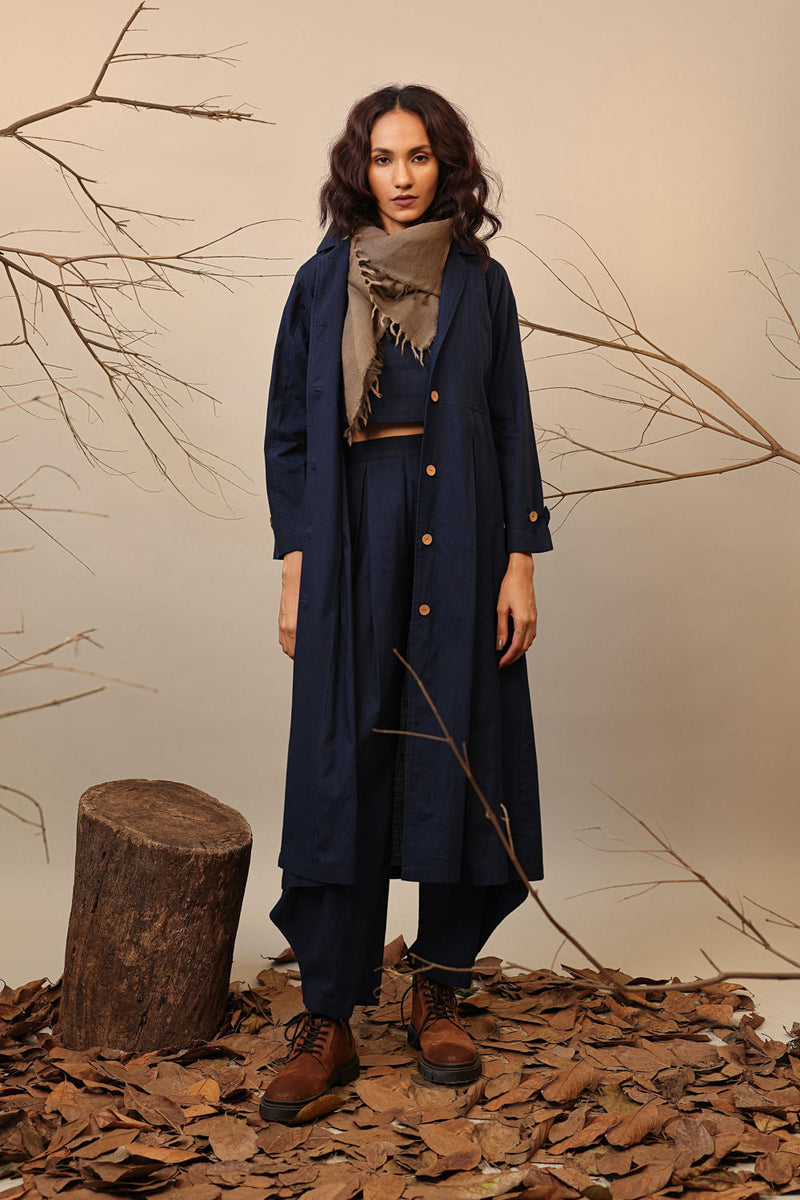 Blue Cali Trench Jacket 100% cotton by Mati in blue color for women Worldwide