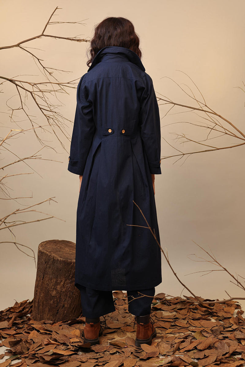 Blue Cali Trench Jacket 100% cotton by Mati in blue color for women Worldwide