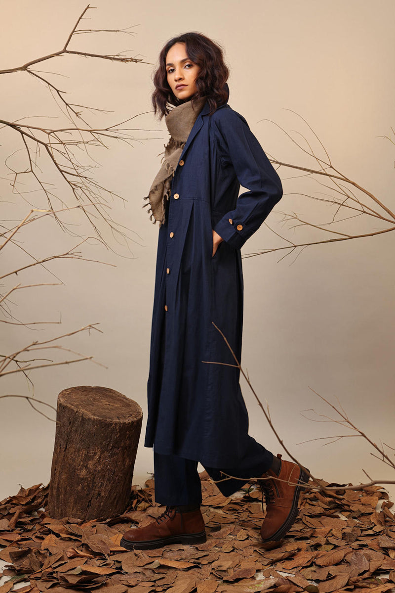Blue Cali Trench Jacket 100% cotton by Mati in blue color for women Worldwide