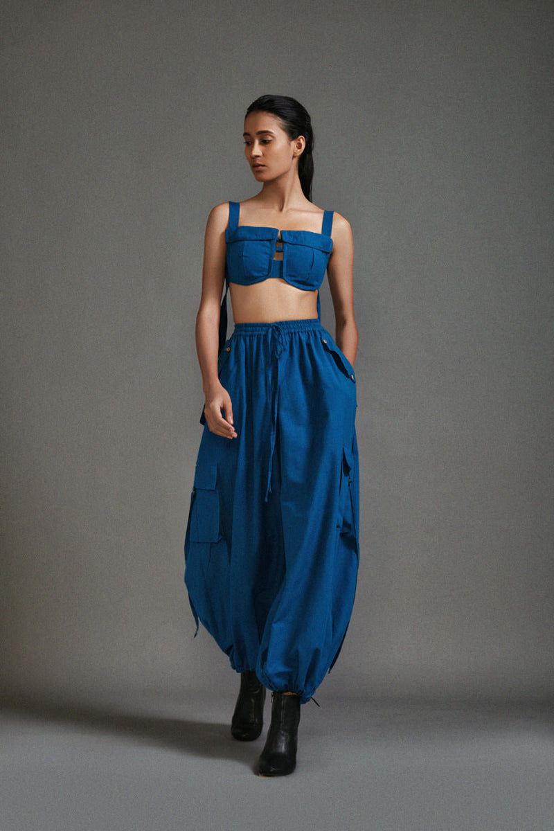 Blue Cargo Pants cotton by Mati in blue color for women Worldwide