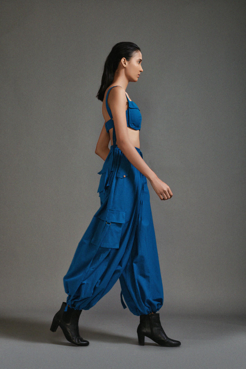 Blue Cargo Pants cotton by Mati in blue color for women Worldwide