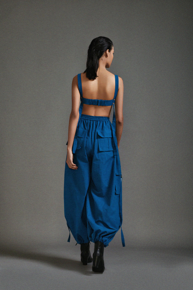 Blue Cargo Pants cotton by Mati in blue color for women Worldwide