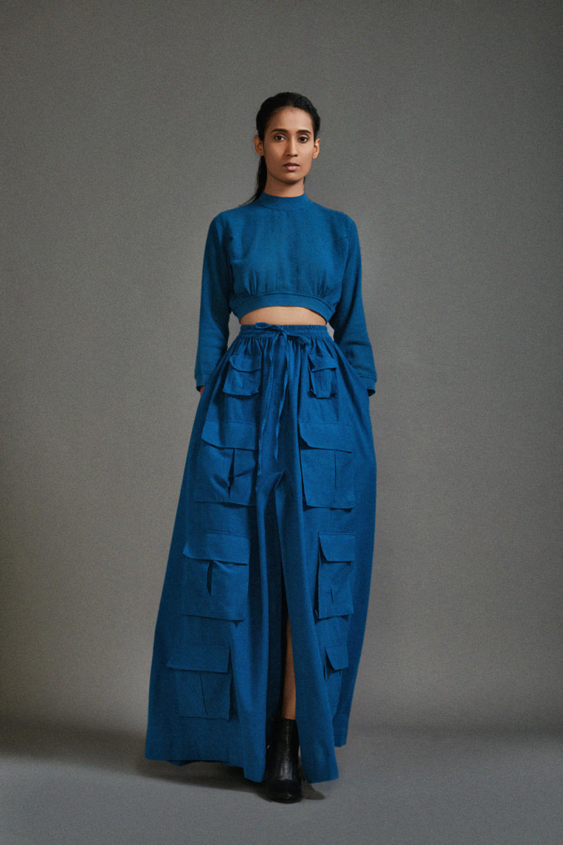 Blue Cargo Skirt cotton by Mati in blue color for women Worldwide