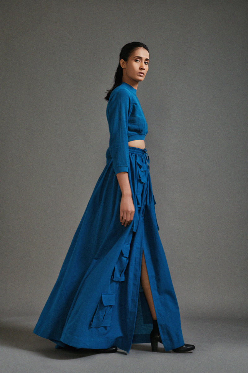 Blue Cargo Skirt cotton by Mati in blue color for women Worldwide