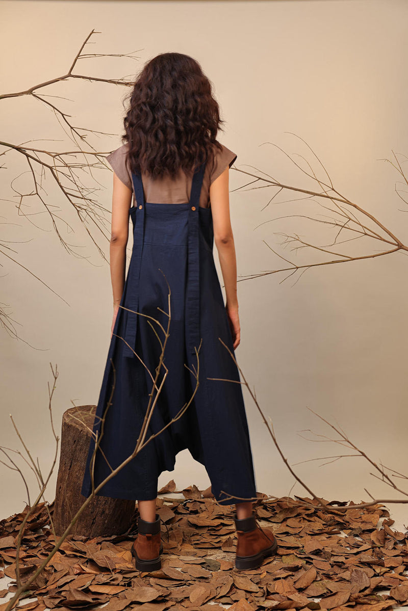 Blue Dungarees 100% cotton by Mati in blue color for women Worldwide