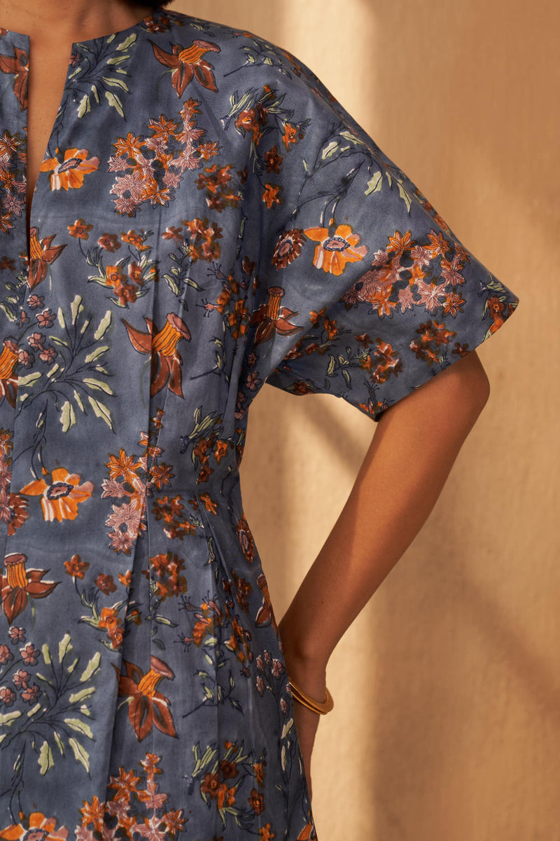 Blue Fields Organic Cotton Midi Dress poplin by SUI in navy color for women Worldwide