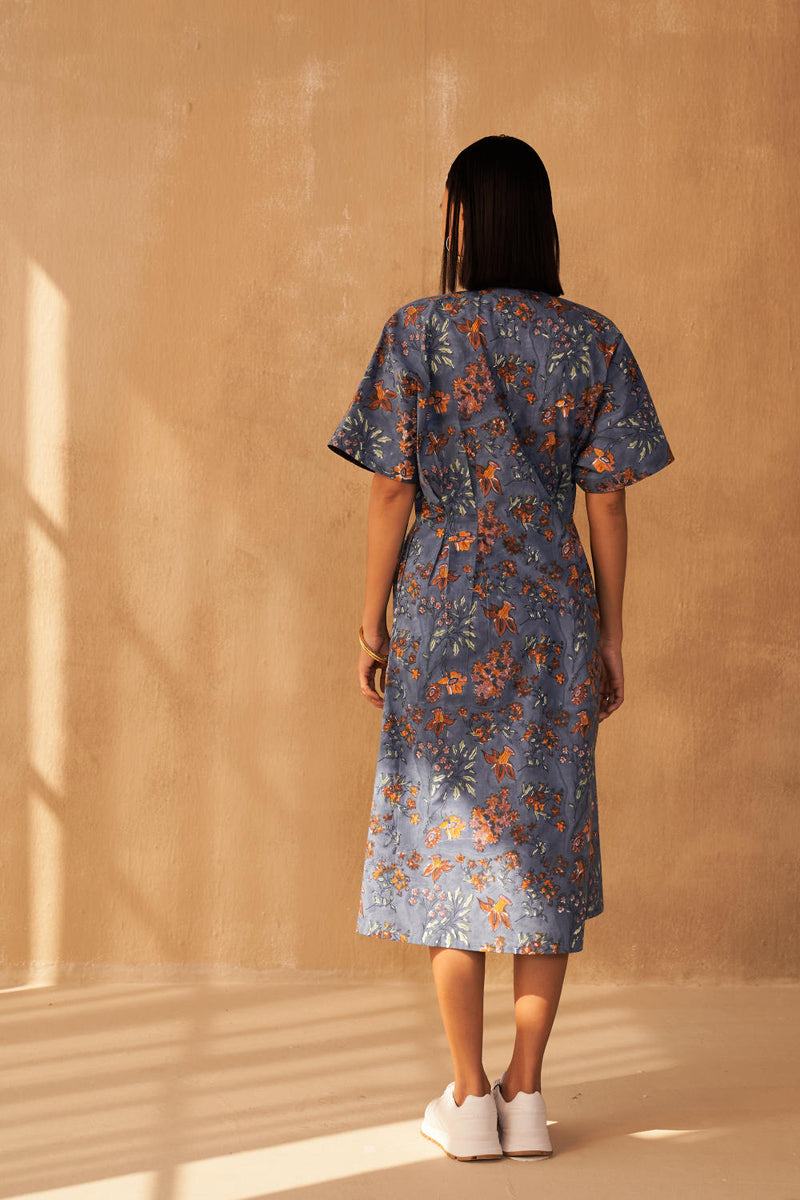 Blue Fields Organic Cotton Midi Dress poplin by SUI in navy color for women Worldwide