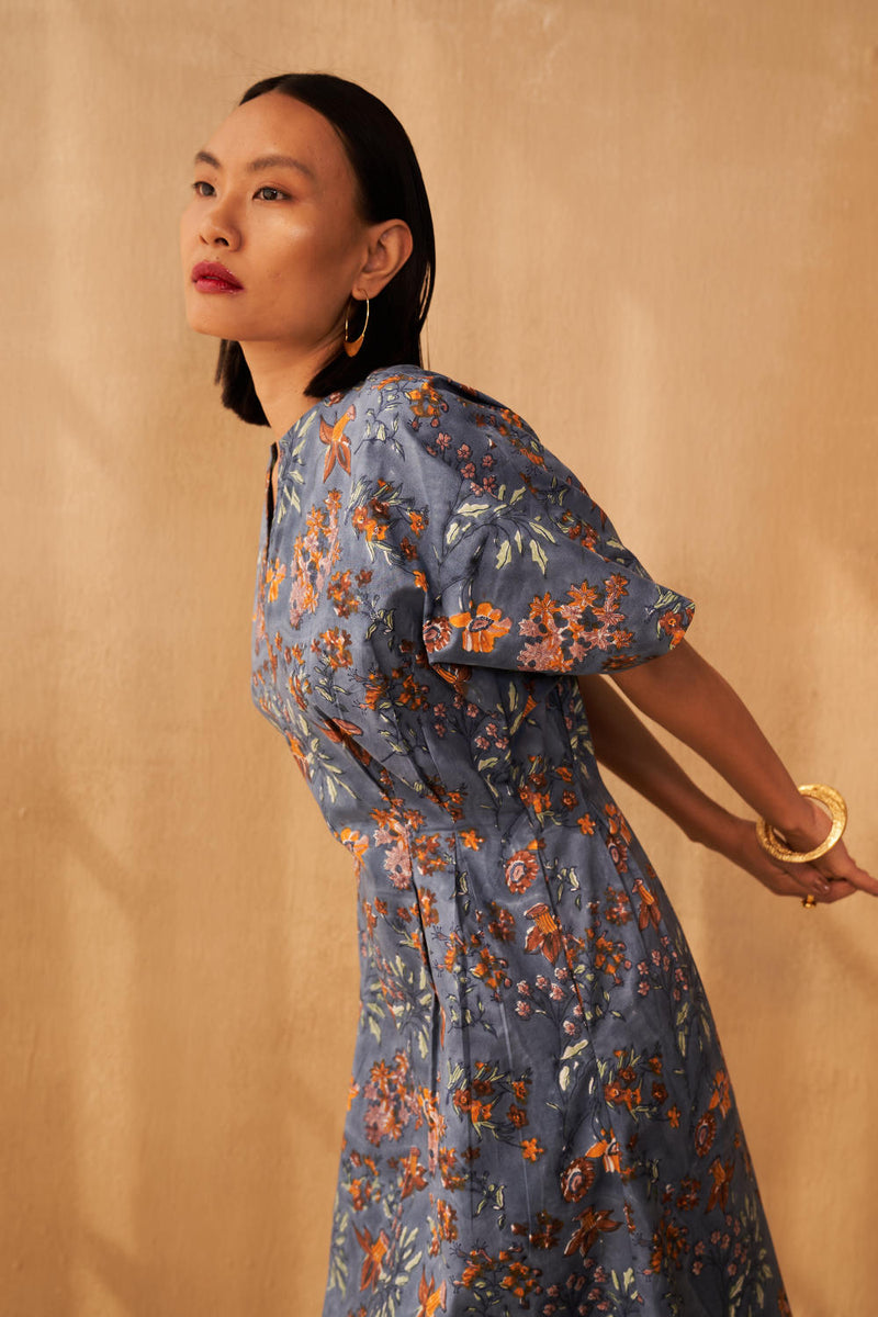 Blue Fields Organic Cotton Midi Dress poplin by SUI in navy color for women Worldwide