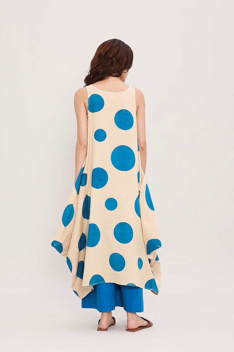 Blue Hand Block Printed Polka Vari Co-ord Set (2 PCS) cotton by Mati in blue color for women Worldwide
