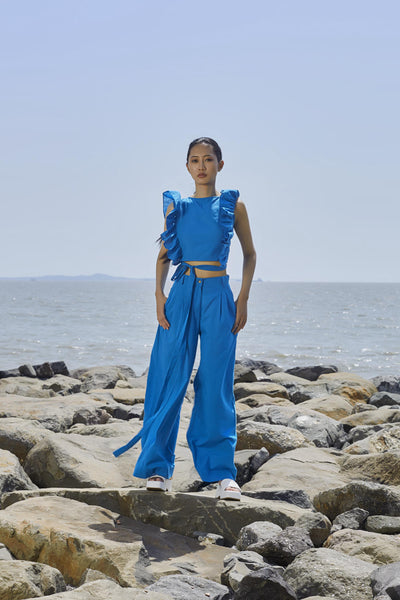 Blue High-Waisted Trouser