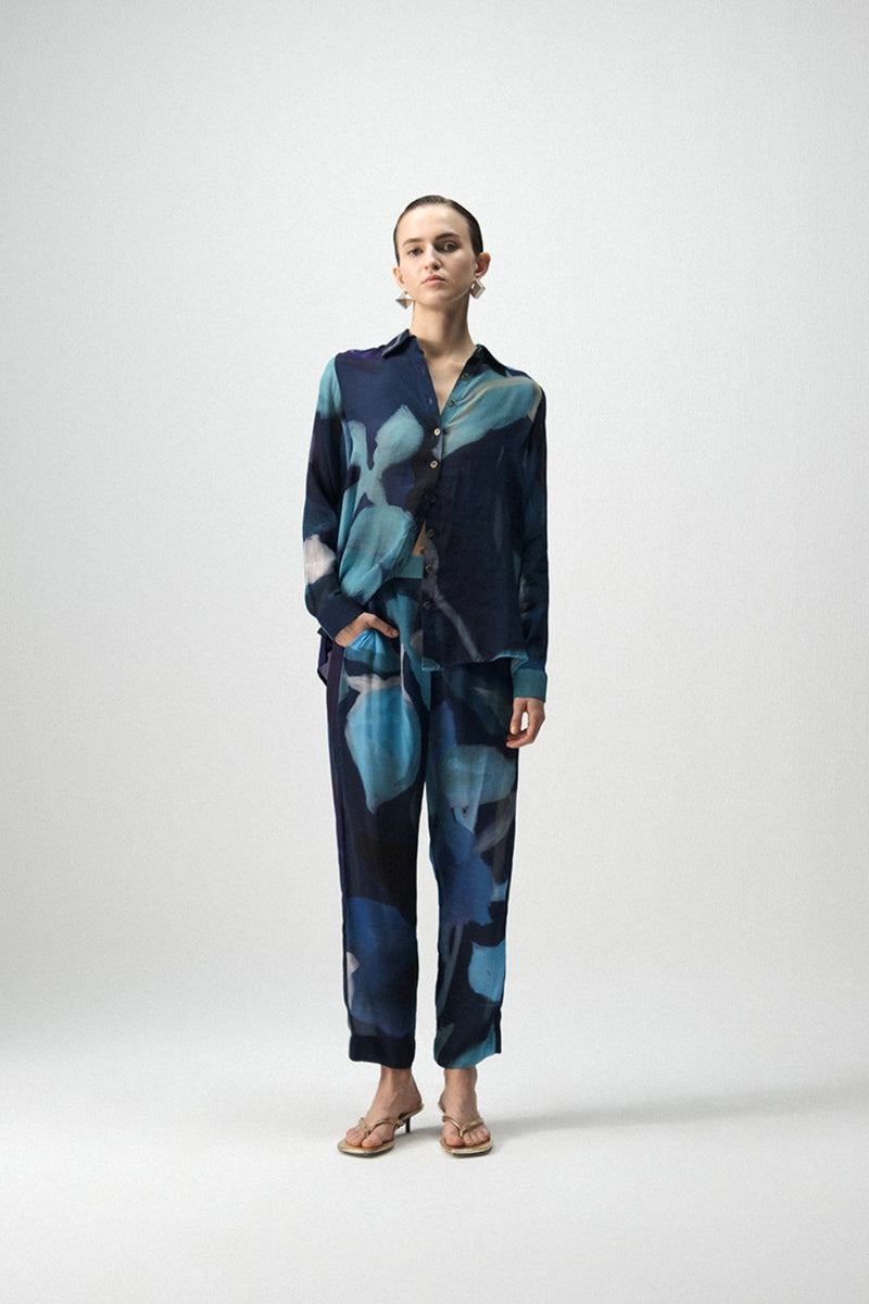 BLUE LAGOON CREPE CO-ORD by Yam in blue color for women Worldwide