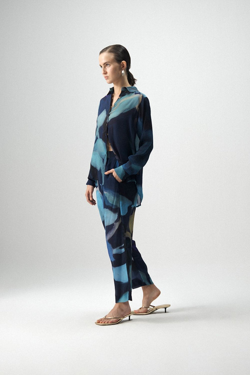 BLUE LAGOON CREPE CO-ORD by Yam in blue color for women Worldwide