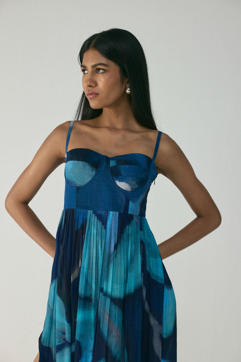 BLUE LAGOON CREPE BRALETTE DRESS by Yam in blue color for women Worldwide