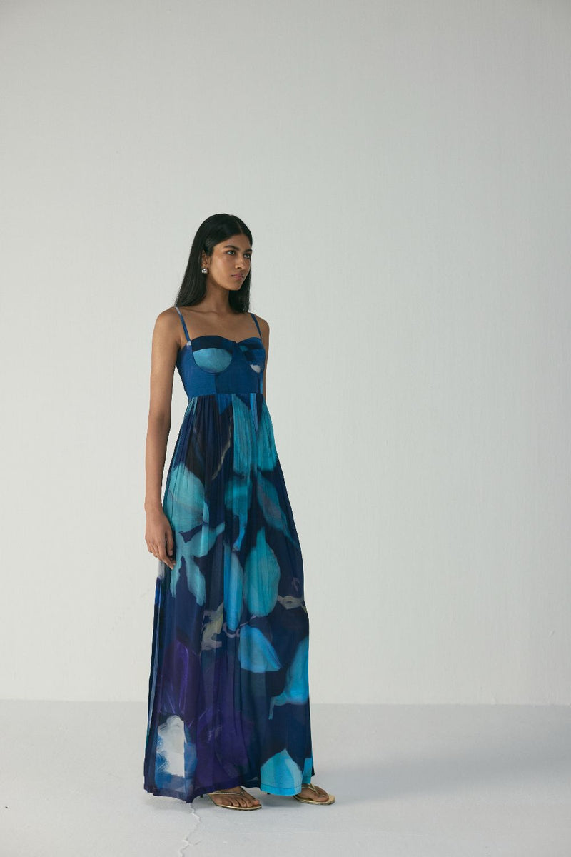BLUE LAGOON CREPE BRALETTE DRESS by Yam in blue color for women Worldwide