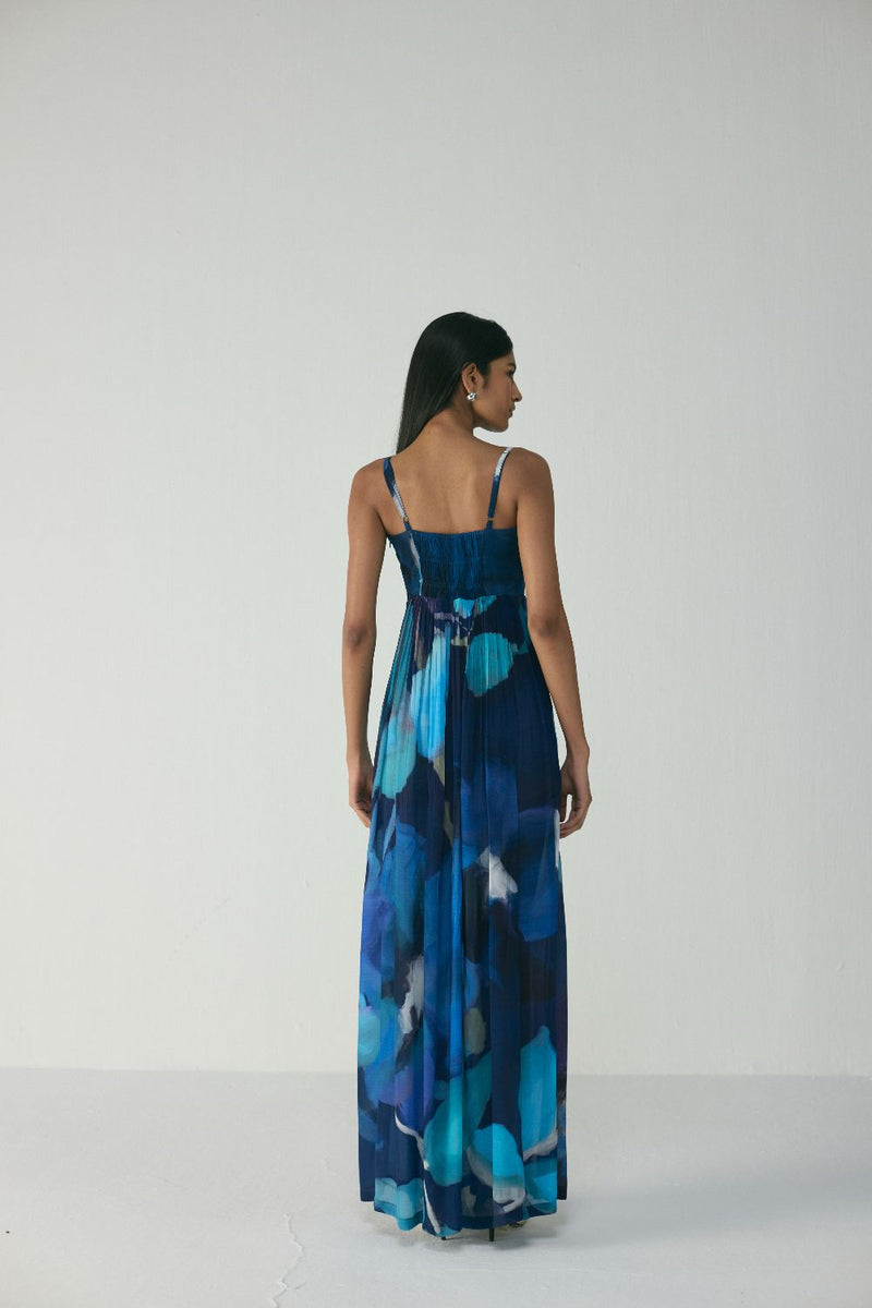 BLUE LAGOON CREPE BRALETTE DRESS by Yam in blue color for women Worldwide