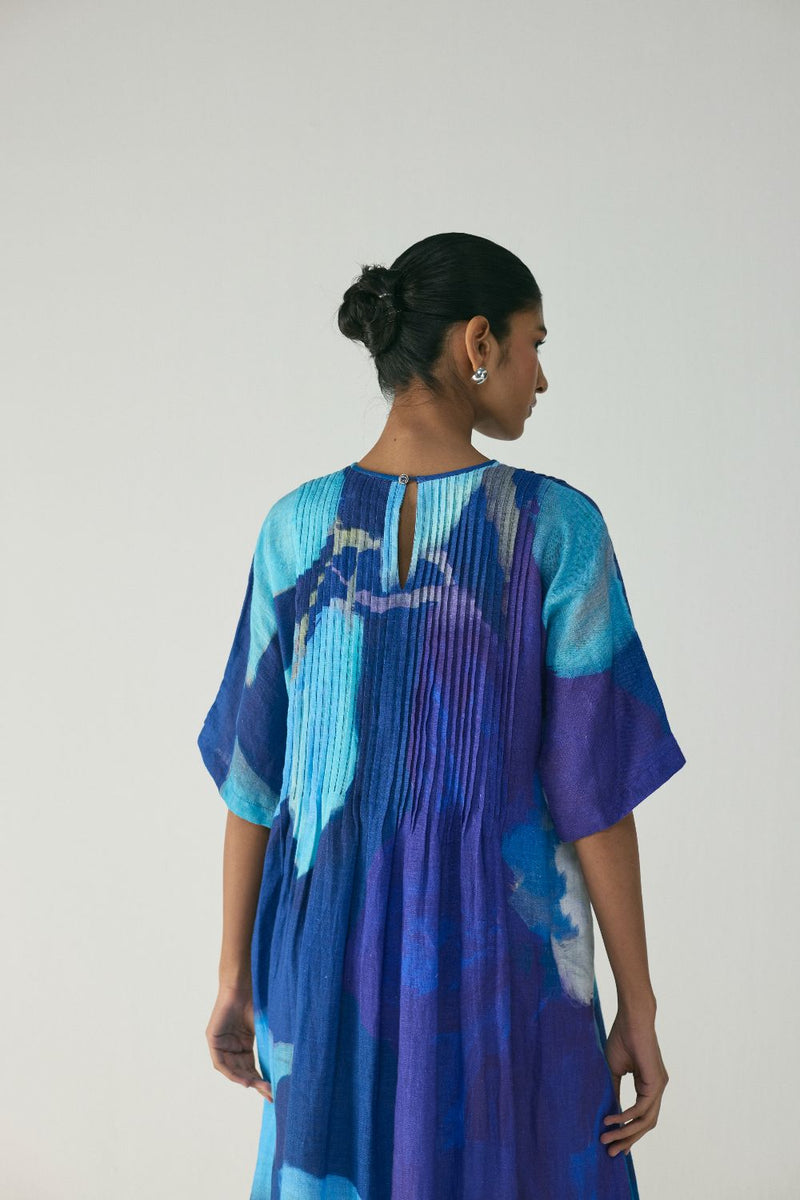 BLUE LAGOON PINTUCKS DRESS by Yam in blue color for women Worldwide