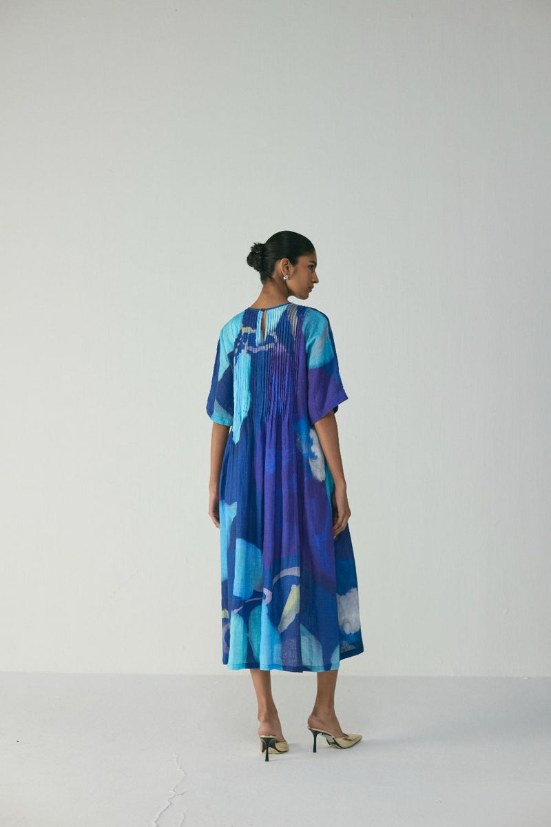 BLUE LAGOON PINTUCKS DRESS by Yam in blue color for women Worldwide