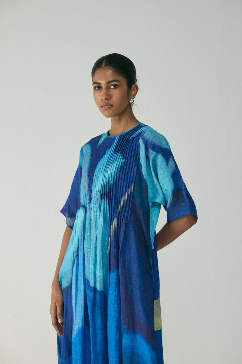BLUE LAGOON PINTUCKS DRESS by Yam in blue color for women Worldwide