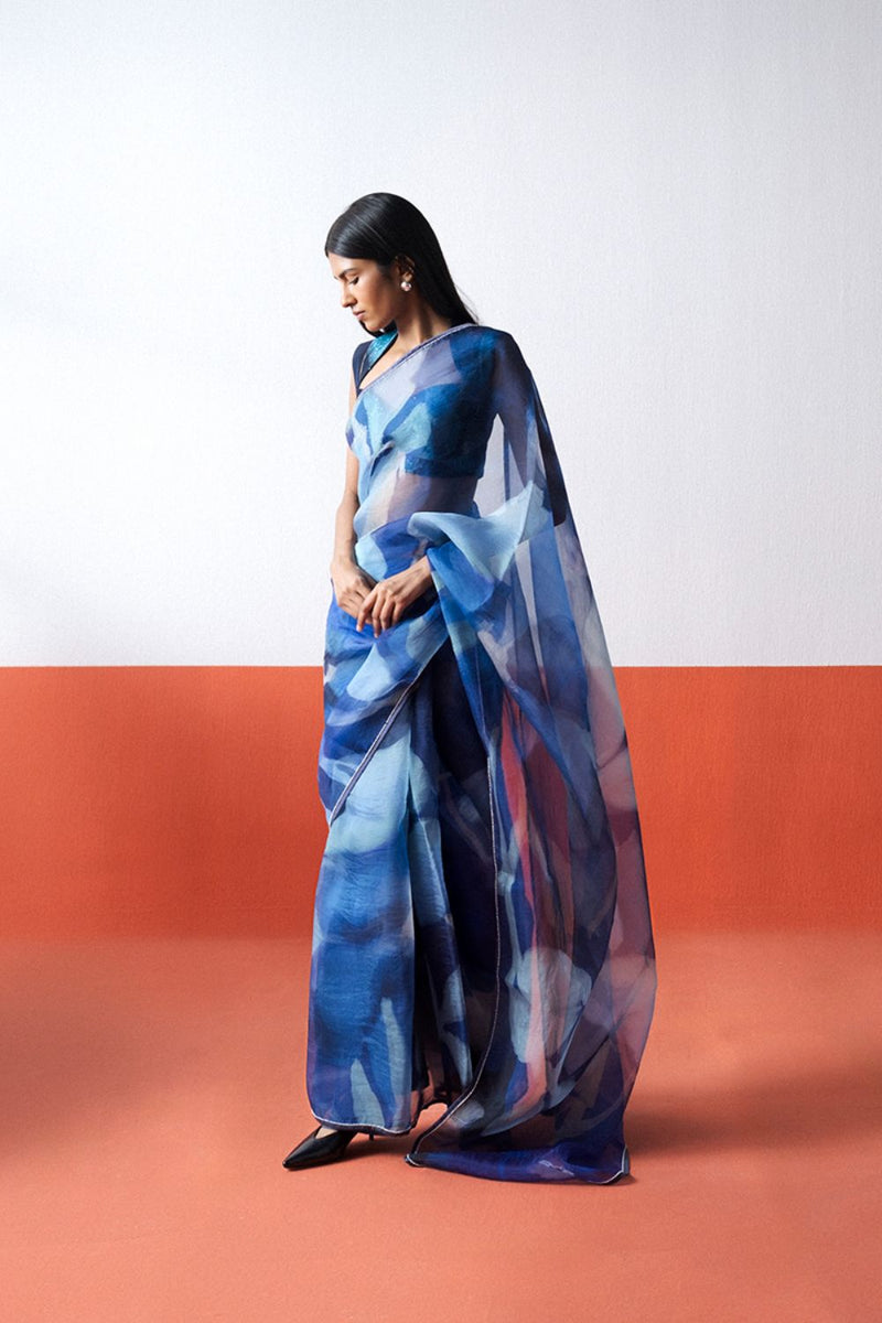 BLUE LAGOON ORGANZA SAREE organza by Yam in blue color for women Worldwide