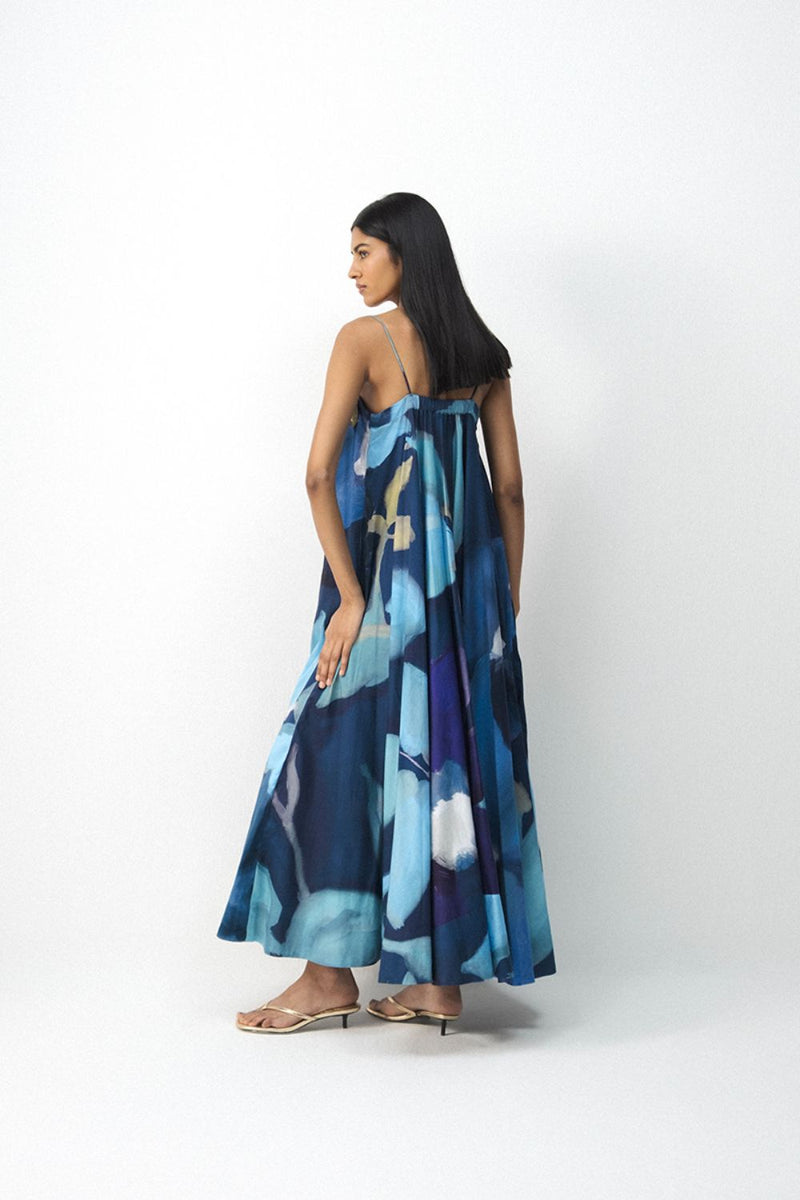 BLUE LAGOON PATCHWORK DRESS satin by Yam in blue color for women Worldwide