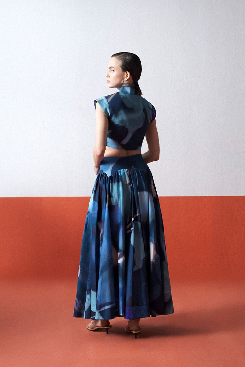 BLUE LAGOON SKIRT SET satin by Yam in blue color for women Worldwide