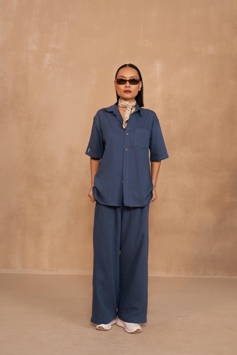 Blue Palm Organic Cotton Unisex Shirt by SUI in navy color for women Worldwide
