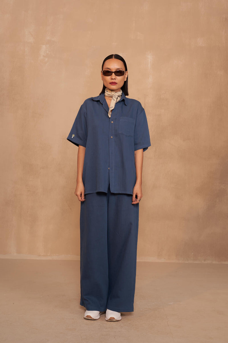Blue Palm Organic Cotton Unisex Shirt by SUI in navy color for women Worldwide