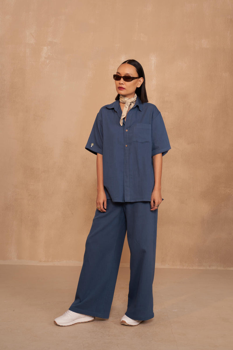 Blue Palm Organic Cotton Unisex Shirt by SUI in navy color for women Worldwide
