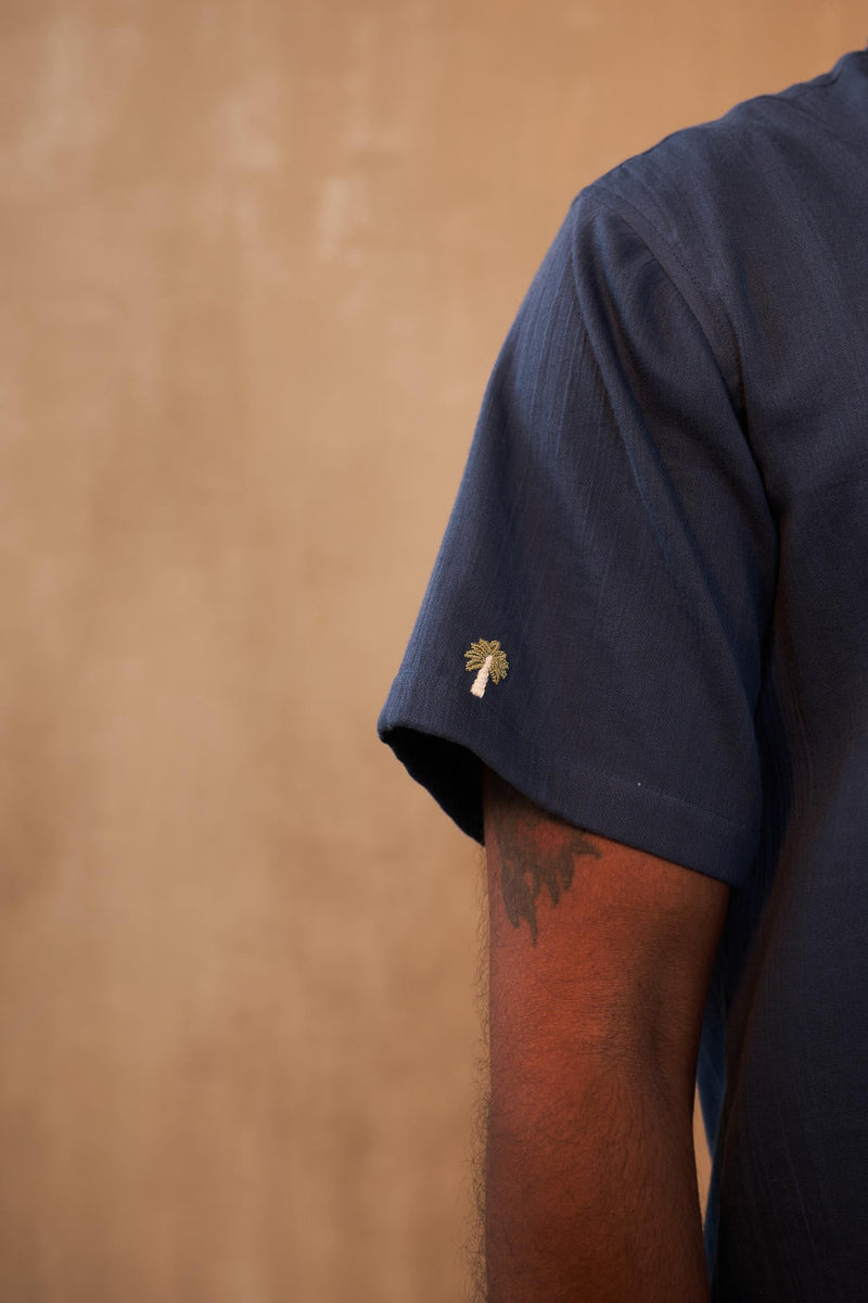Blue Palm Organic Cotton Unisex Shirt by SUI in navy color for women Worldwide