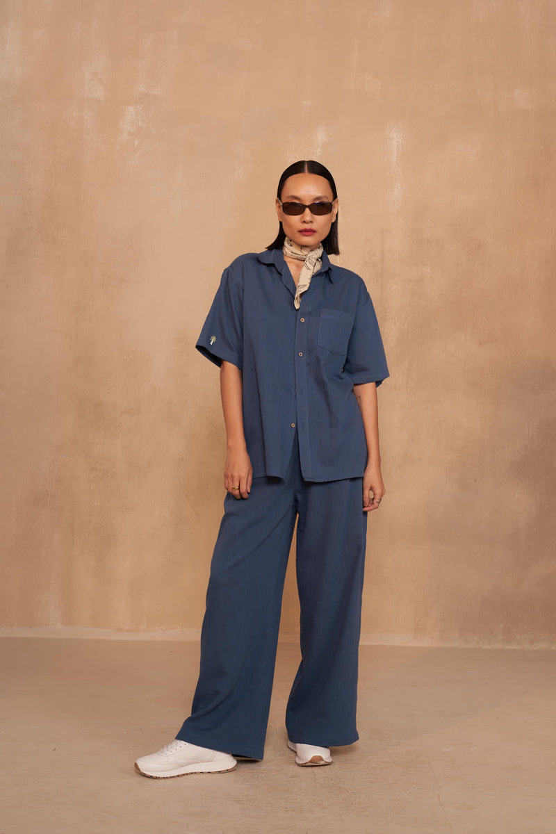 Blue Palm Organic Cotton Unisex Shirt by SUI in navy color for women Worldwide