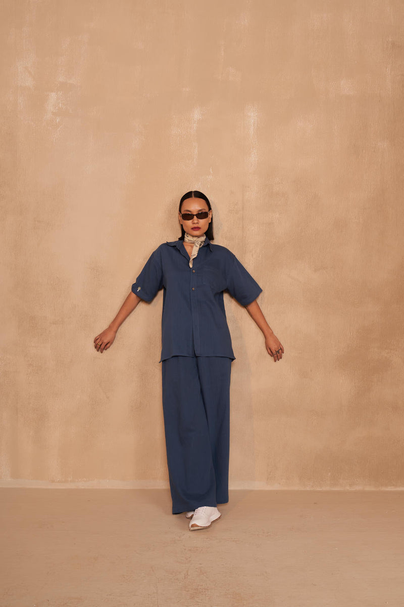 Blue Palm Organic Cotton Unisex Shirt by SUI in navy color for women Worldwide