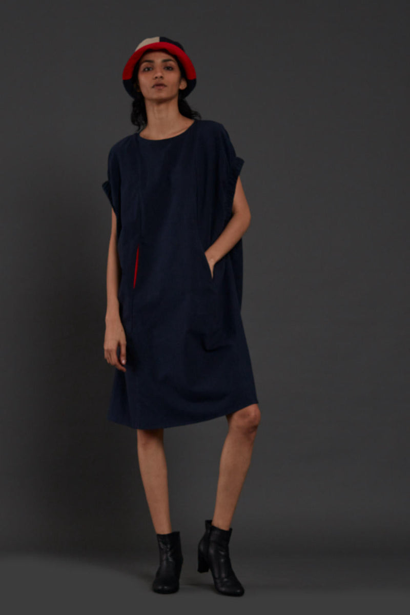 Navy Blue Pocket Dress Dress by Mati for women Worldwide
