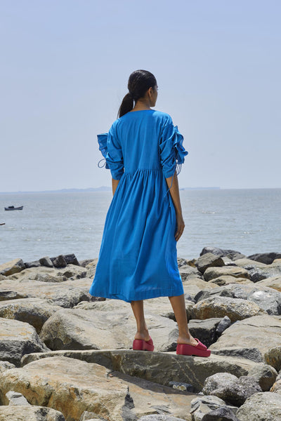 Blue Ruffle Sleeve Dress