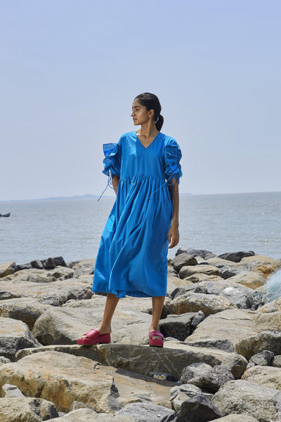 Blue Ruffle Sleeve Dress