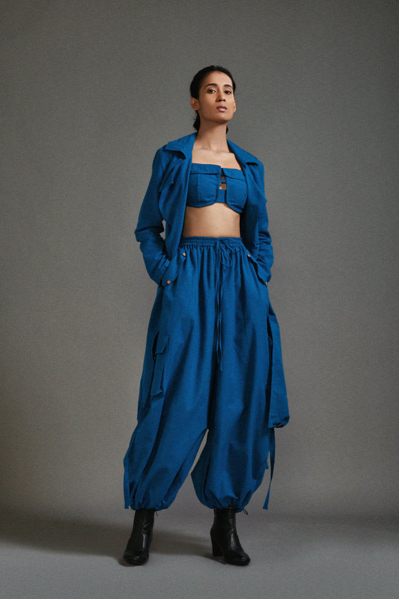 Blue Safari Cargo Trench Set cotton by Mati in blue color for women Worldwide
