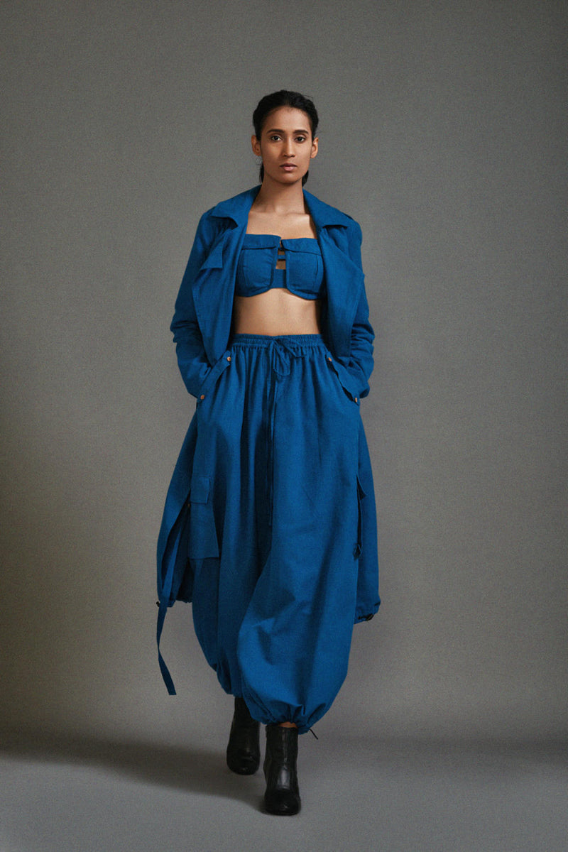 Blue Safari Trench Jacket cotton by Mati in blue color for women Worldwide