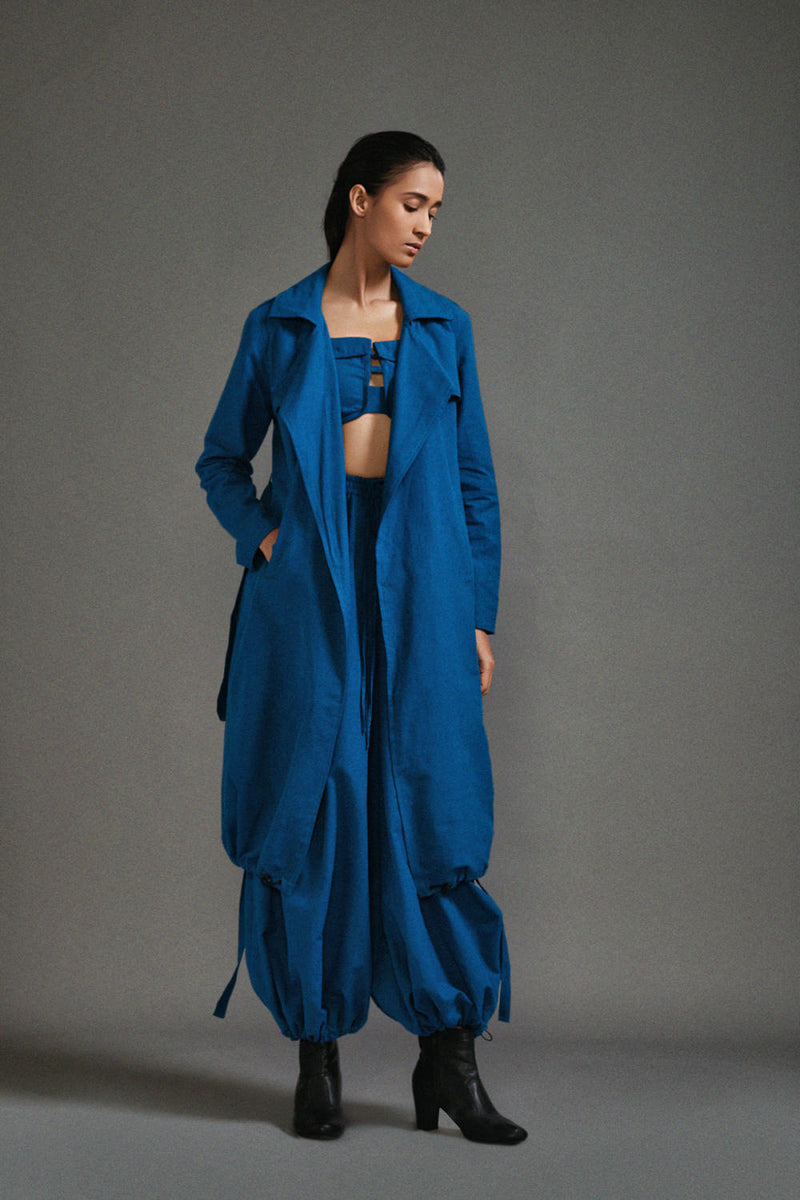 Blue Safari Trench Jacket cotton by Mati in blue color for women Worldwide