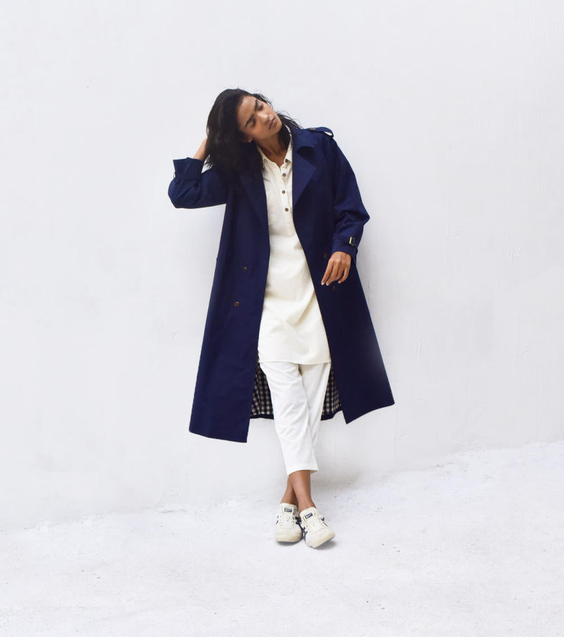 Blue Sage Trench Coat Jackets & Overlays by Khara Kapas for women Worldwide