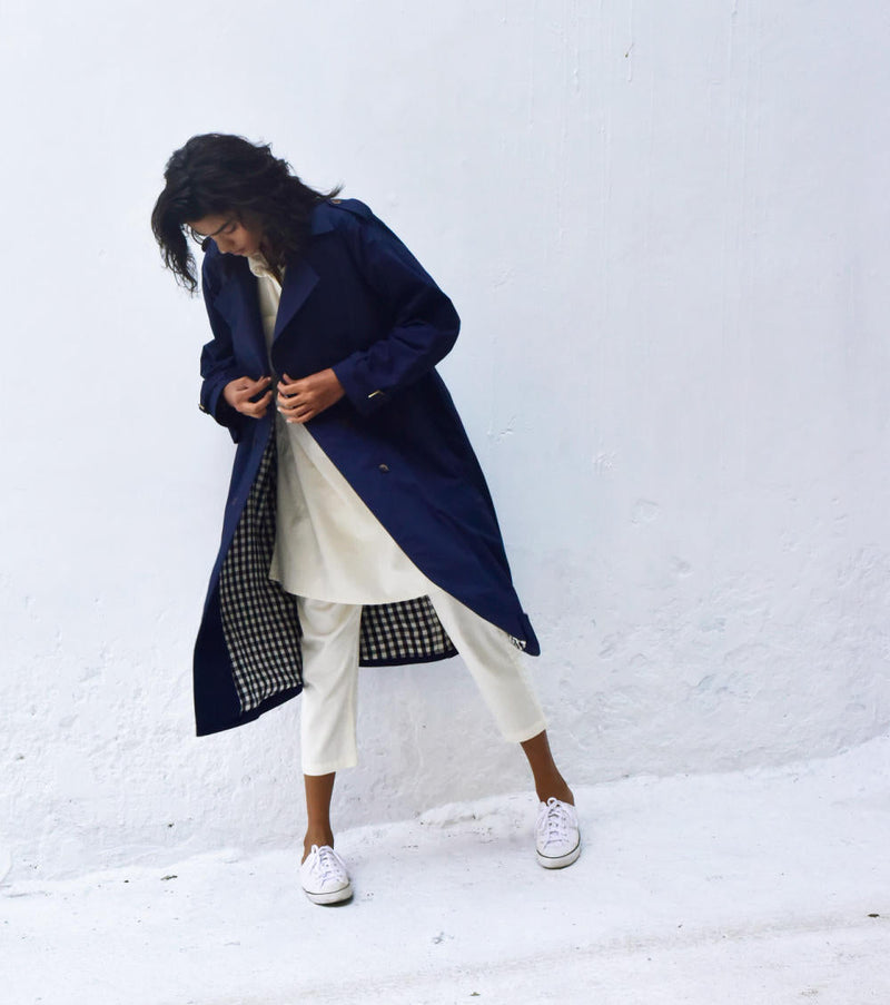 Blue Sage Trench Coat Jackets & Overlays by Khara Kapas for women Worldwide