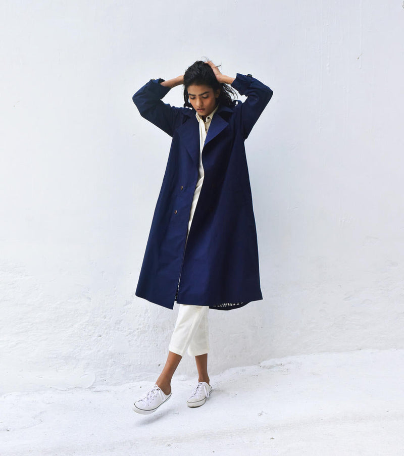 Blue Sage Trench Coat Jackets & Overlays by Khara Kapas for women Worldwide